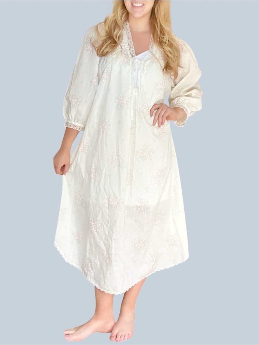 NWT Gilligan O’Malley Vintage 1980s Full Length Nightgown Lace Victorian Cotton